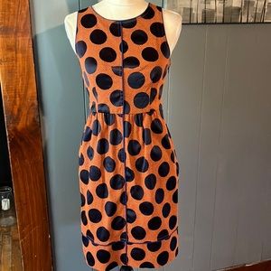 Maeve size 4 burnt orange and navy blue polka dot dress